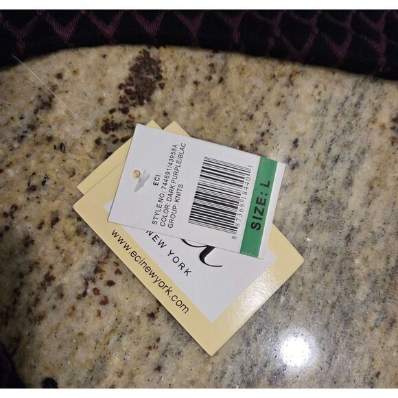 New! ECI Size L Sweater Black Purple Embellished Neck Rhinestone Geometric - Picture 12 of 16